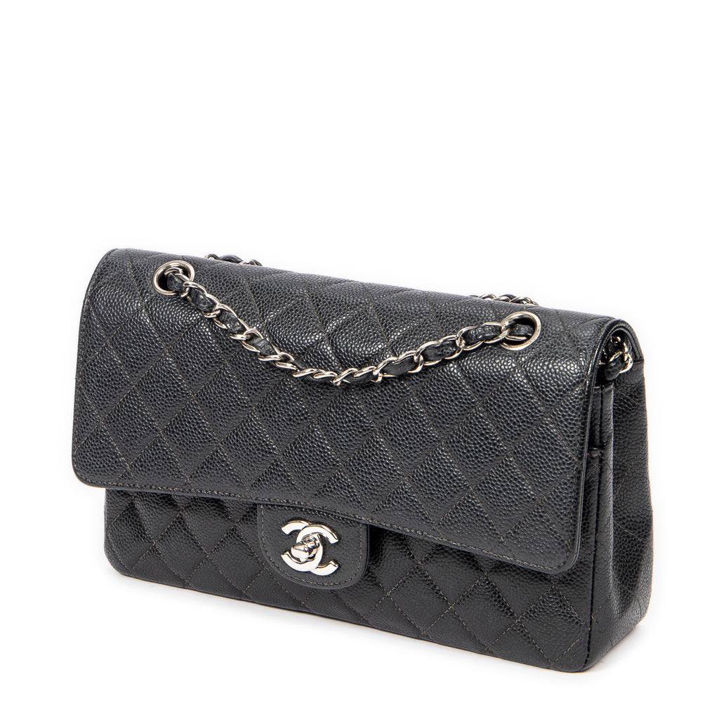 Shoulder Bag Classic Double Flap 26 Black Quilted Caviar Leather