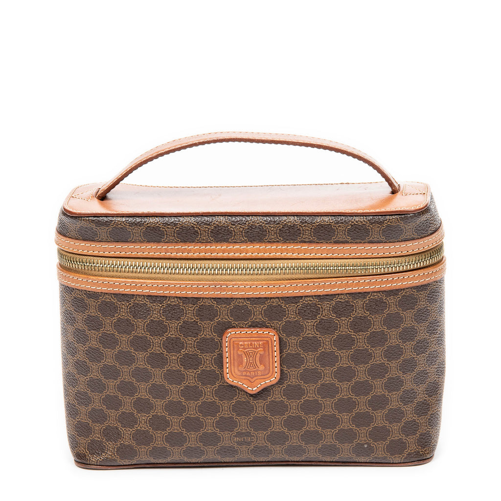 Handbag Top Handle Toiletry Pouch Brown Macadam Coated Canvas