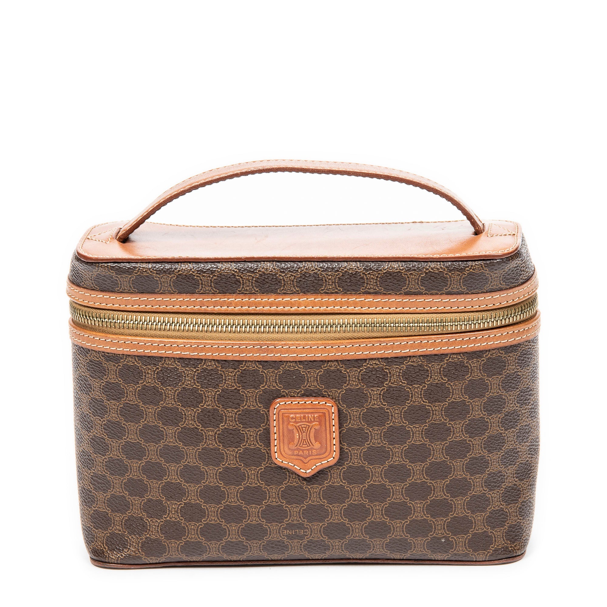 Handbag Top Handle Toiletry Pouch Brown Macadam Coated Canvas