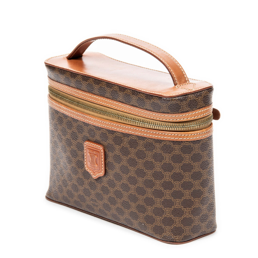 Handbag Top Handle Toiletry Pouch Brown Macadam Coated Canvas