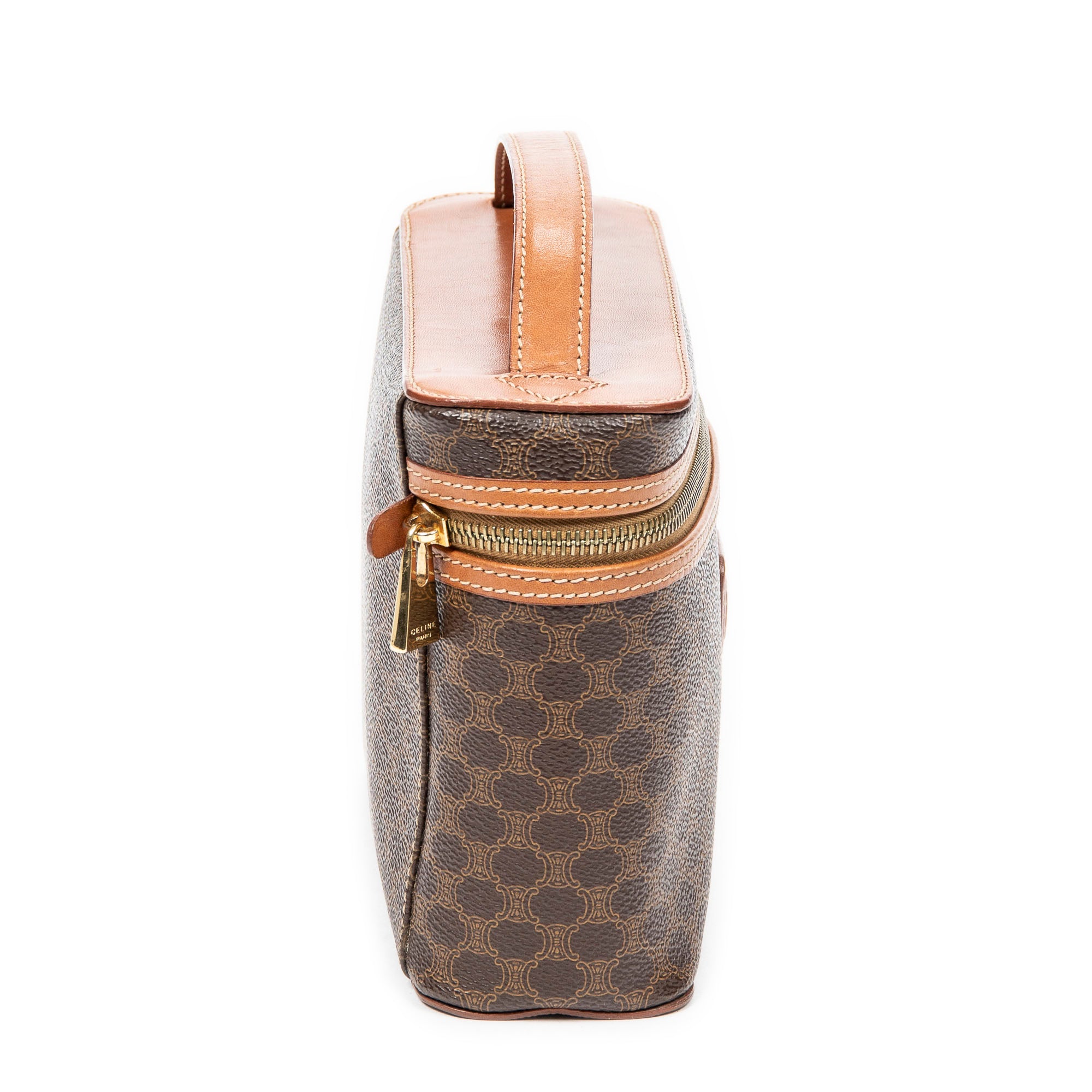 Handbag Top Handle Toiletry Pouch Brown Macadam Coated Canvas