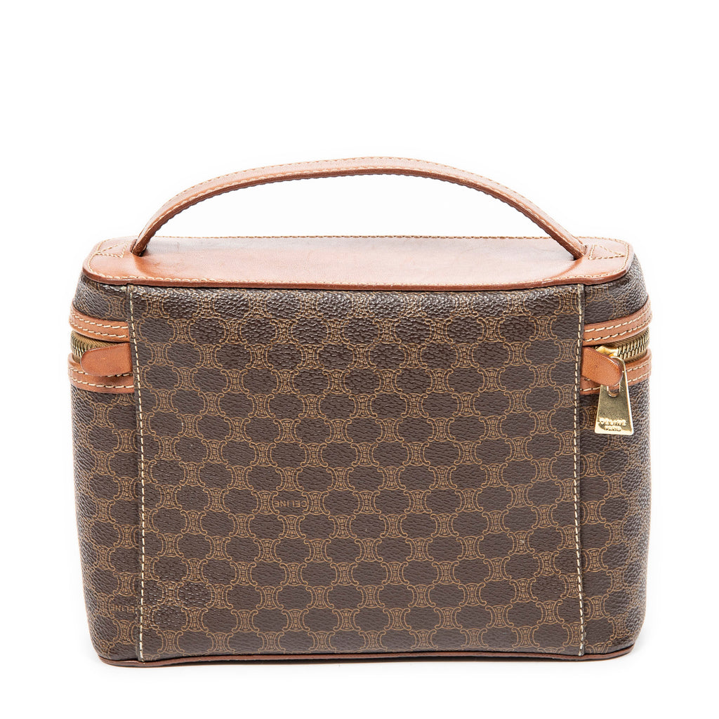 Handbag Top Handle Toiletry Pouch Brown Macadam Coated Canvas