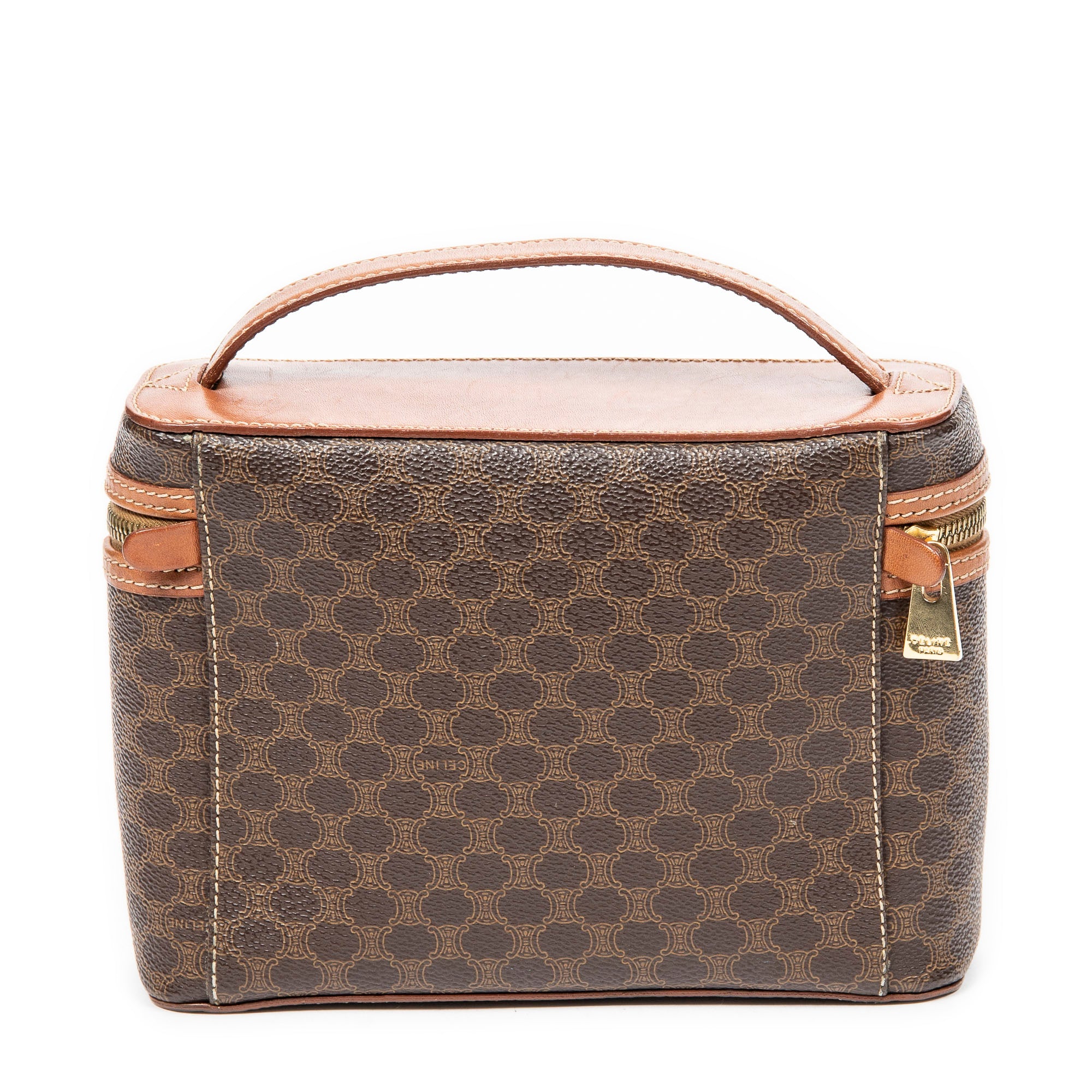 Handbag Top Handle Toiletry Pouch Brown Macadam Coated Canvas