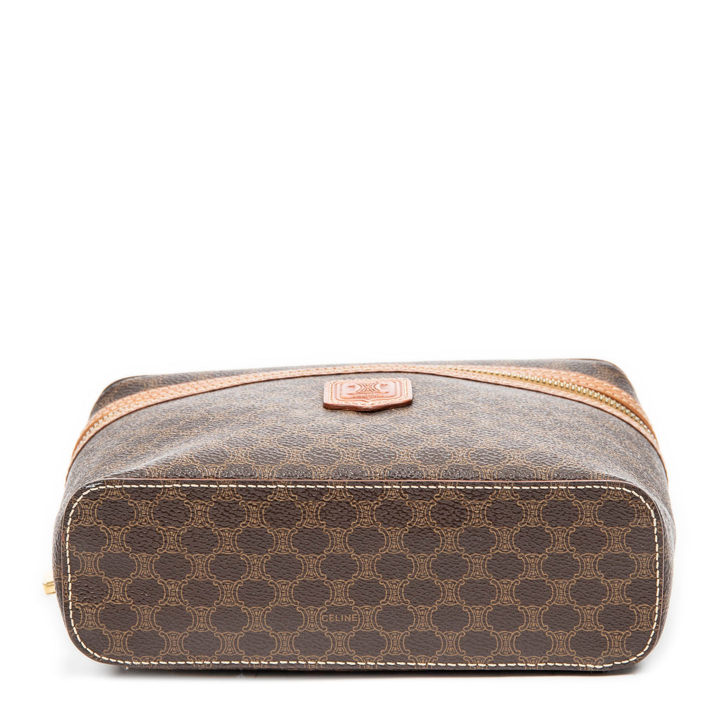Handbag Top Handle Toiletry Pouch Brown Macadam Coated Canvas