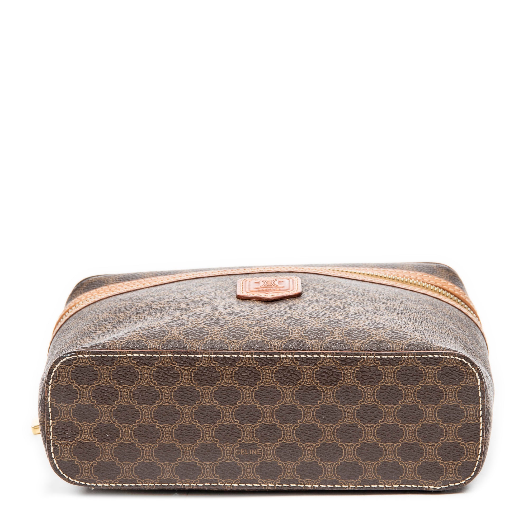 Handbag Top Handle Toiletry Pouch Brown Macadam Coated Canvas