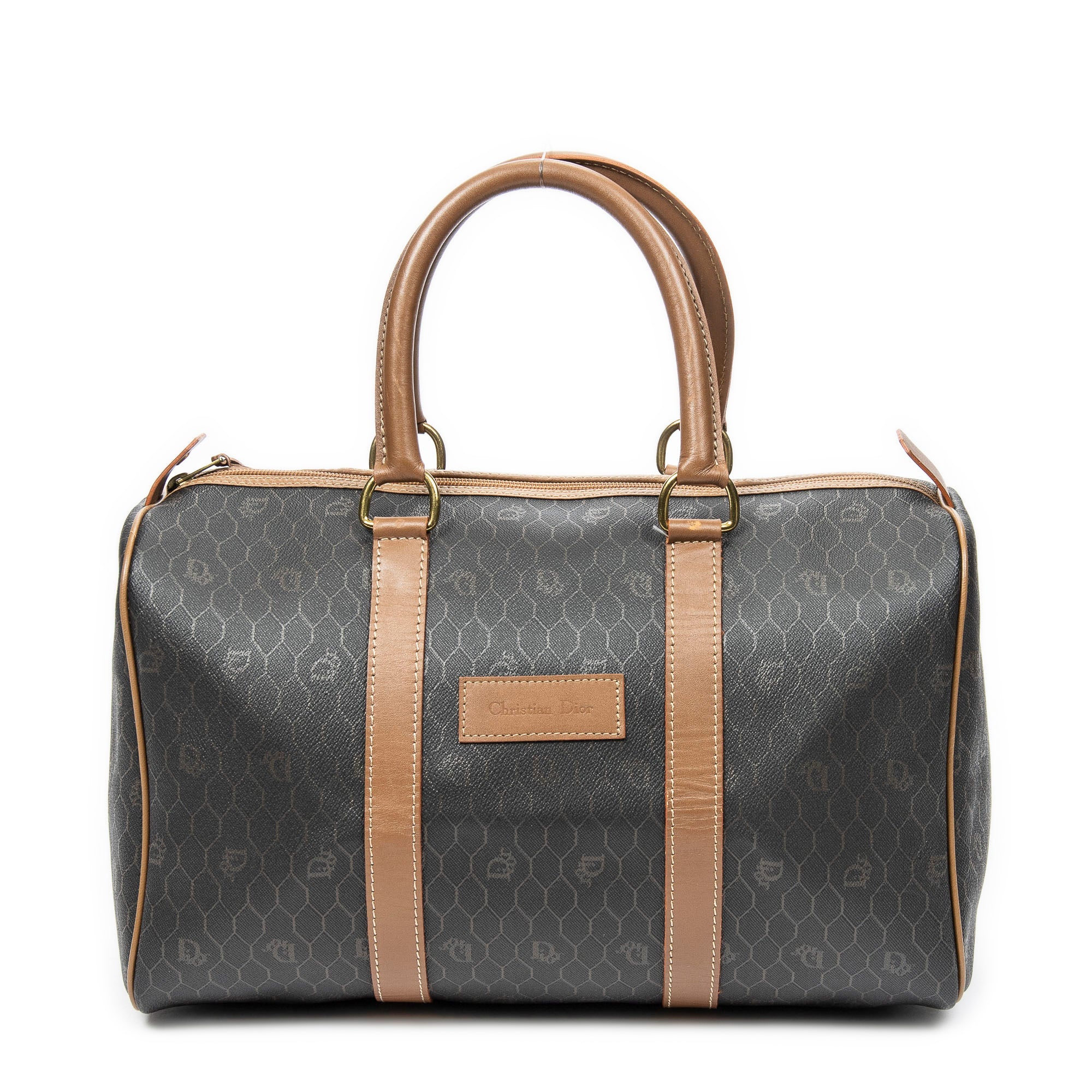 Travel Bag Vintage Medium Travel Boston Black Honeycomb Coated Canvas