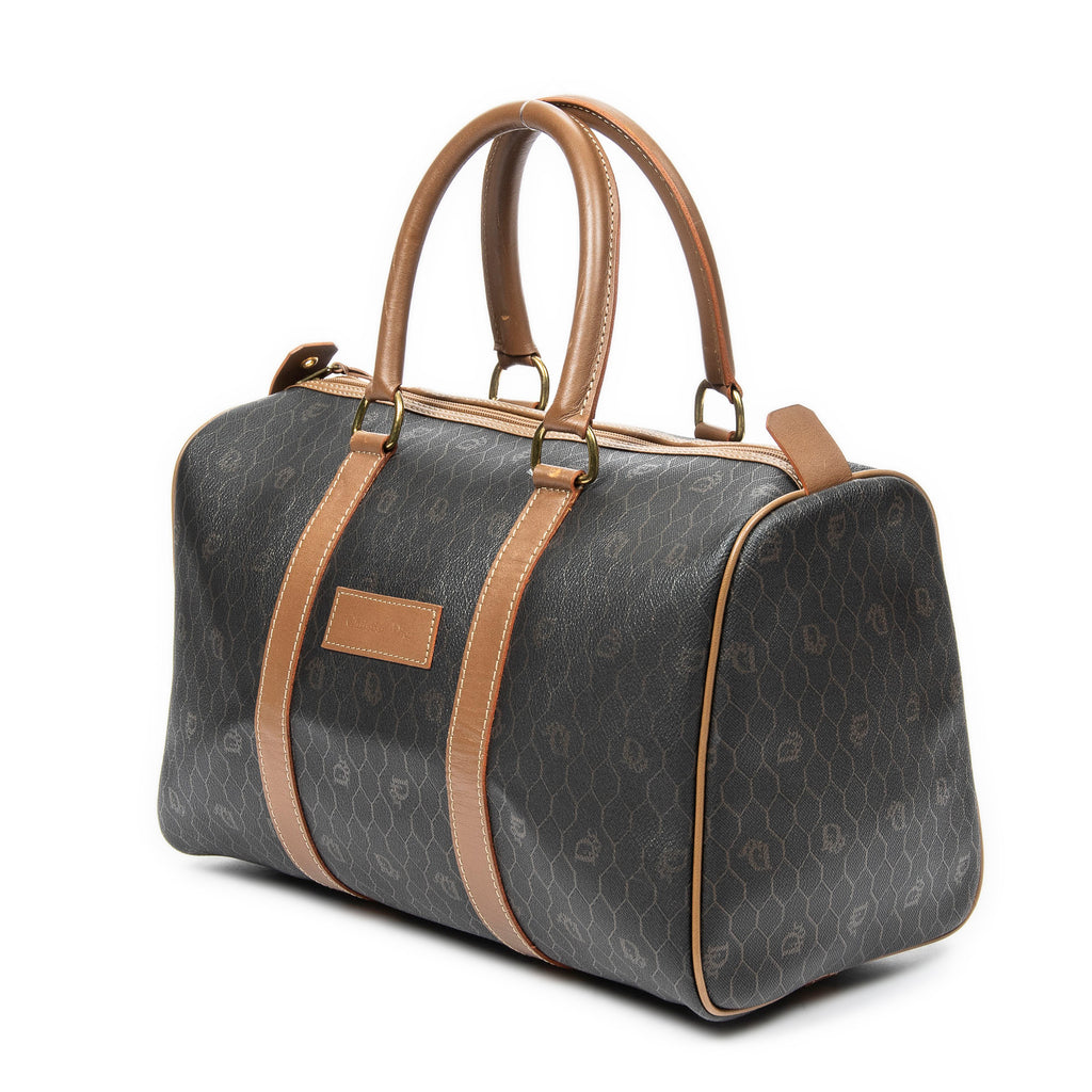 Travel Bag Vintage Medium Travel Boston Black Honeycomb Coated Canvas