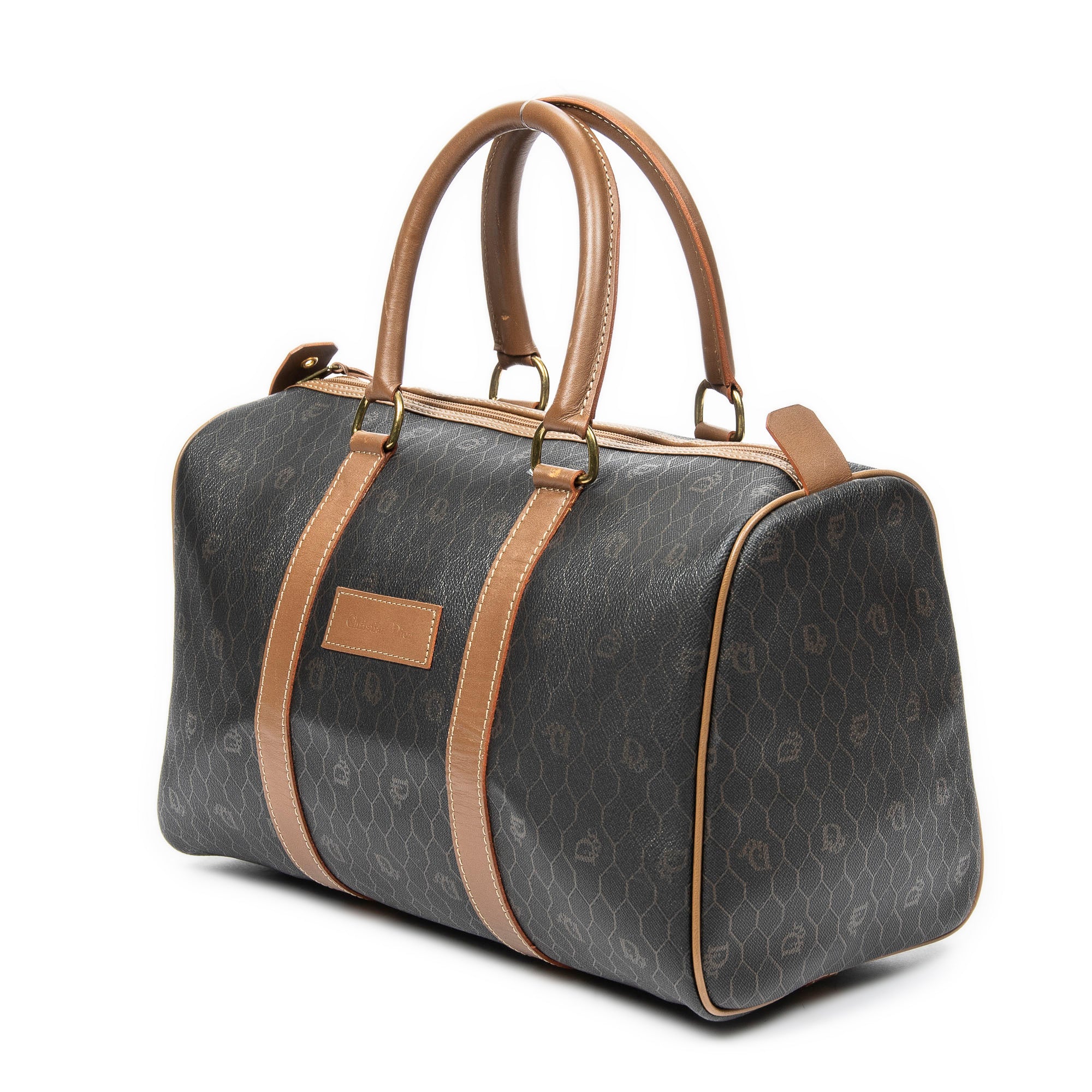 Travel Bag Vintage Medium Travel Boston Black Honeycomb Coated Canvas