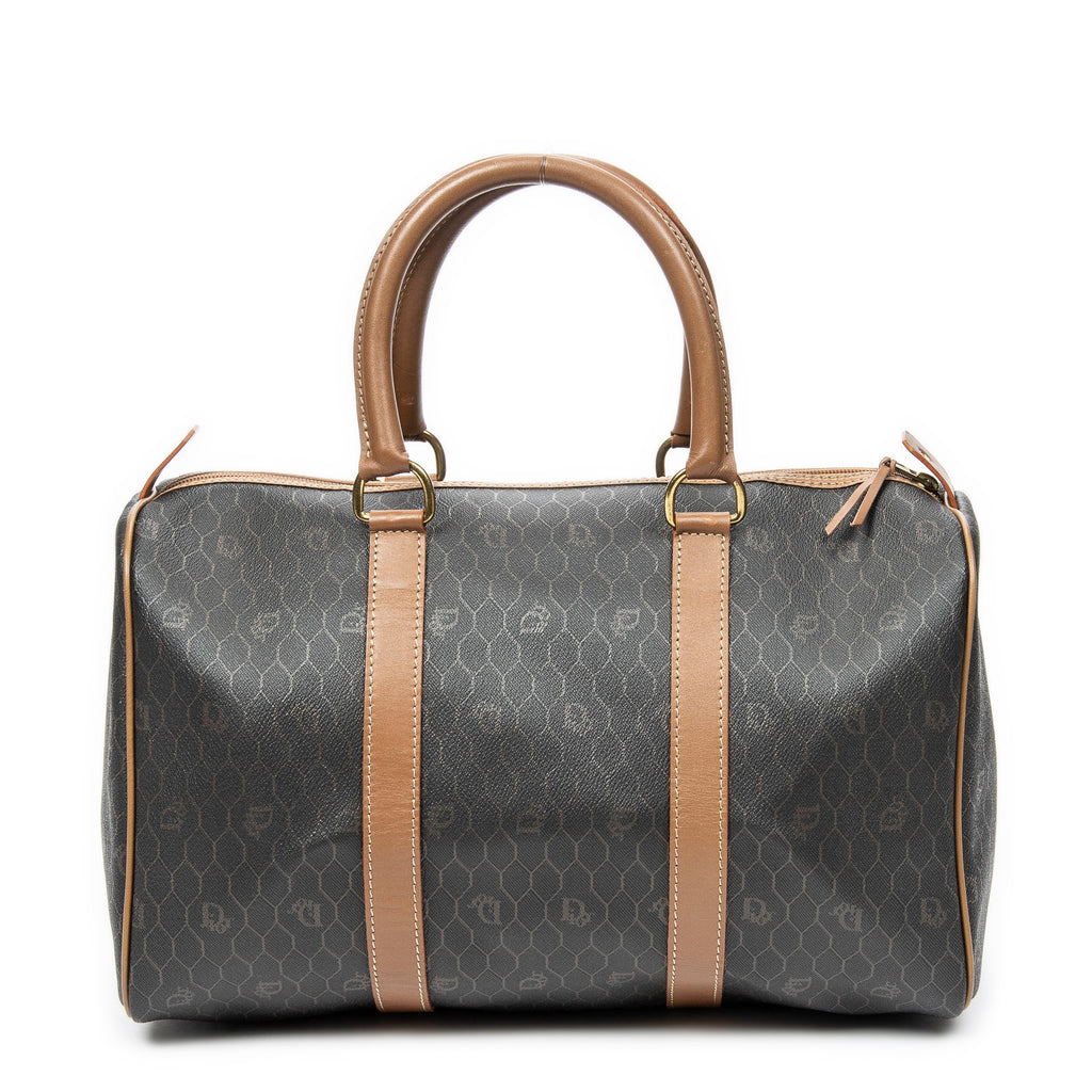 Travel Bag Vintage Medium Travel Boston Black Honeycomb Coated Canvas