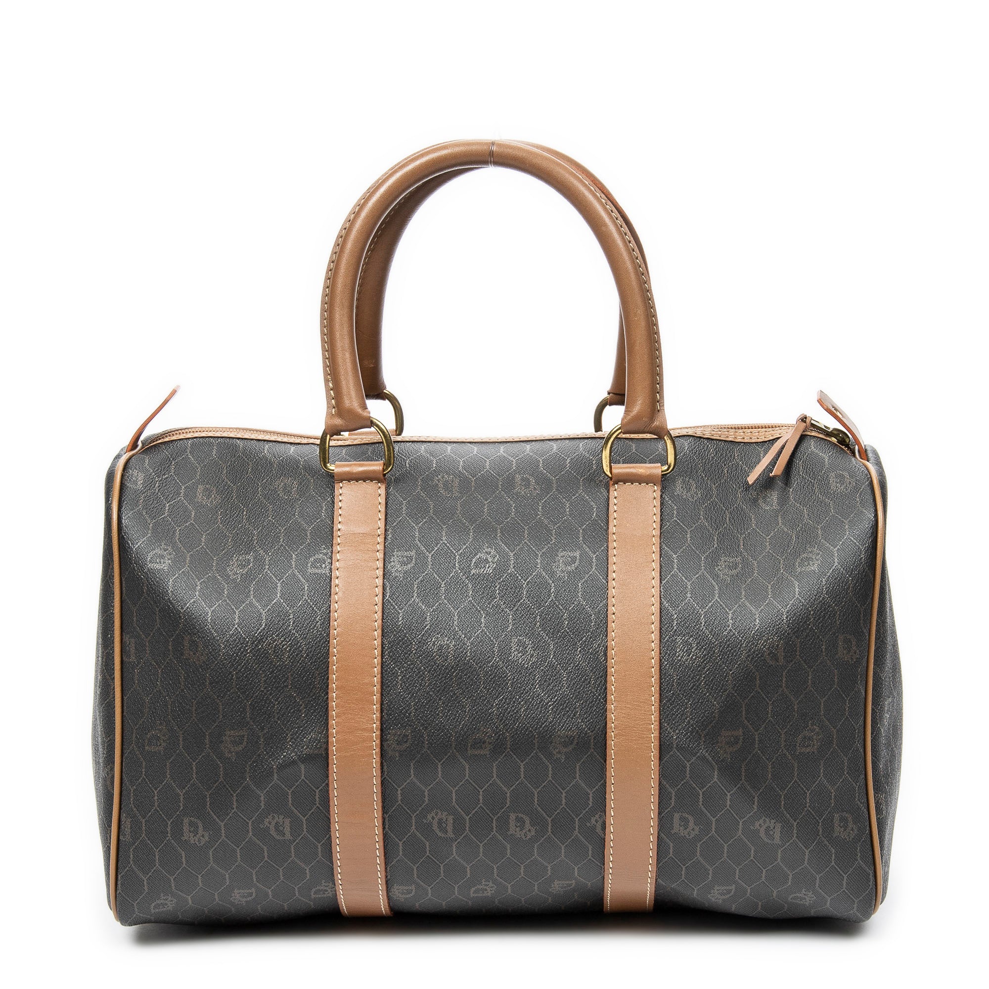 Travel Bag Vintage Medium Travel Boston Black Honeycomb Coated Canvas