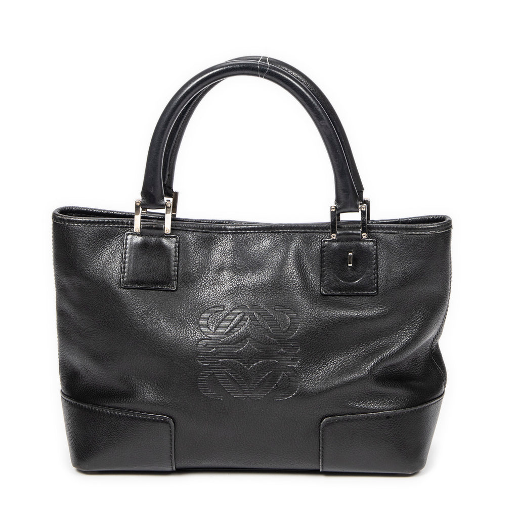 Handbag Anagram Open Tote Black Grained Calfskin Leather