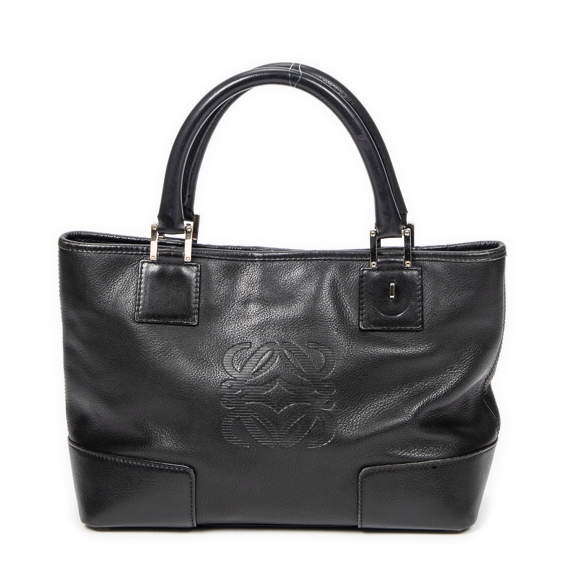 Handbag Anagram Open Tote Black Grained Calfskin Leather