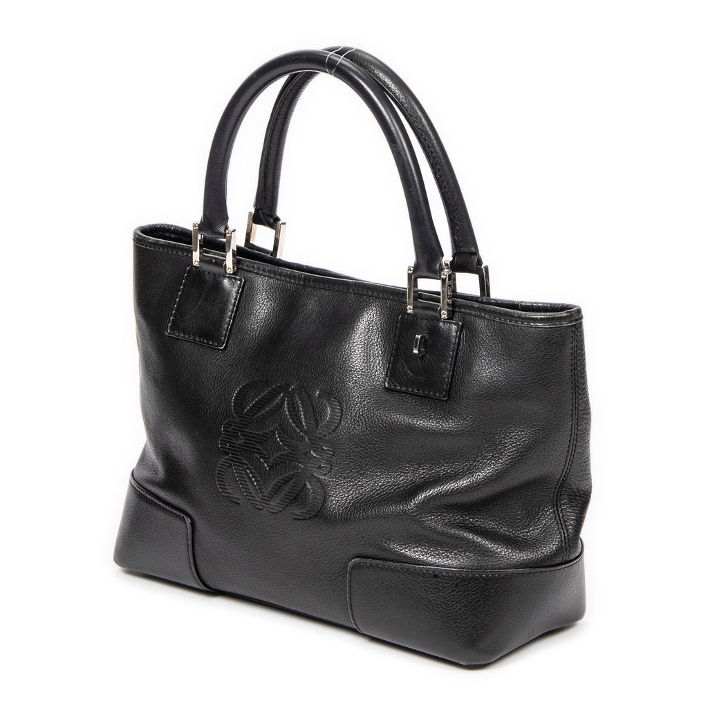 Handbag Anagram Open Tote Black Grained Calfskin Leather