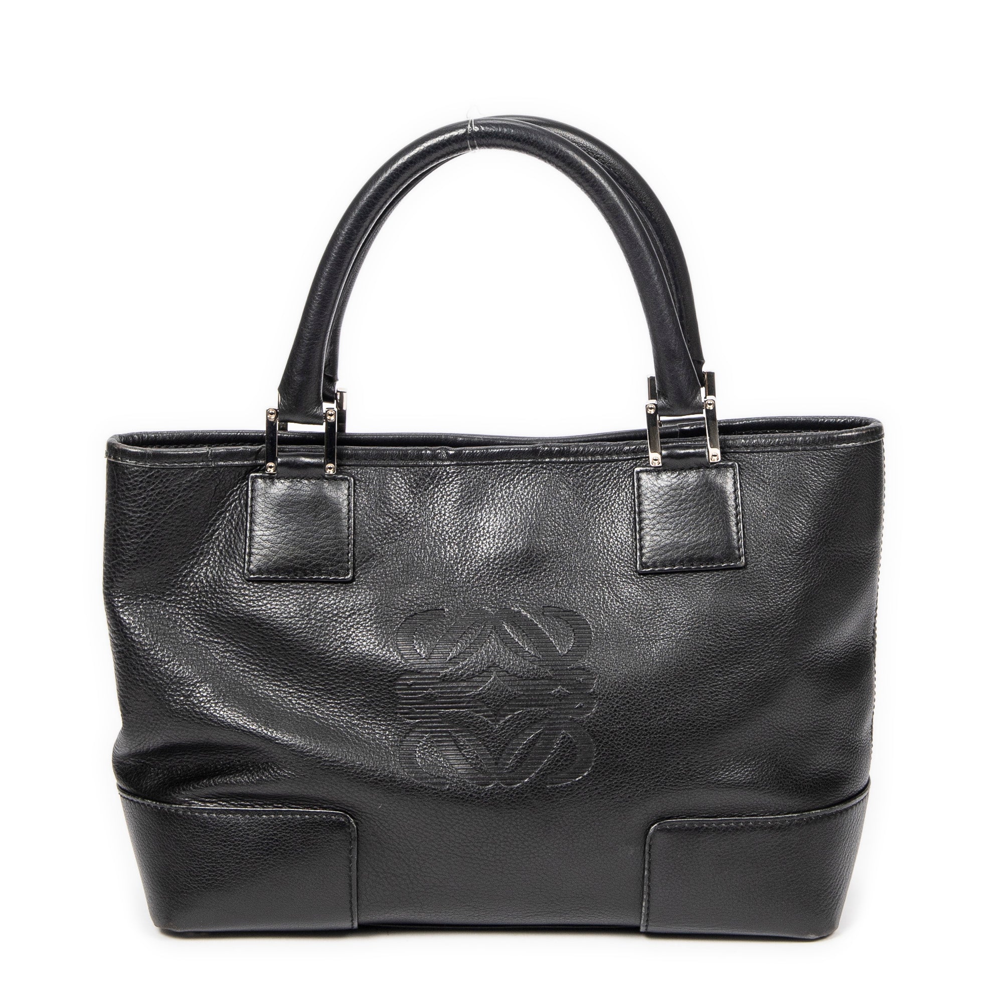 Handbag Anagram Open Tote Black Grained Calfskin Leather