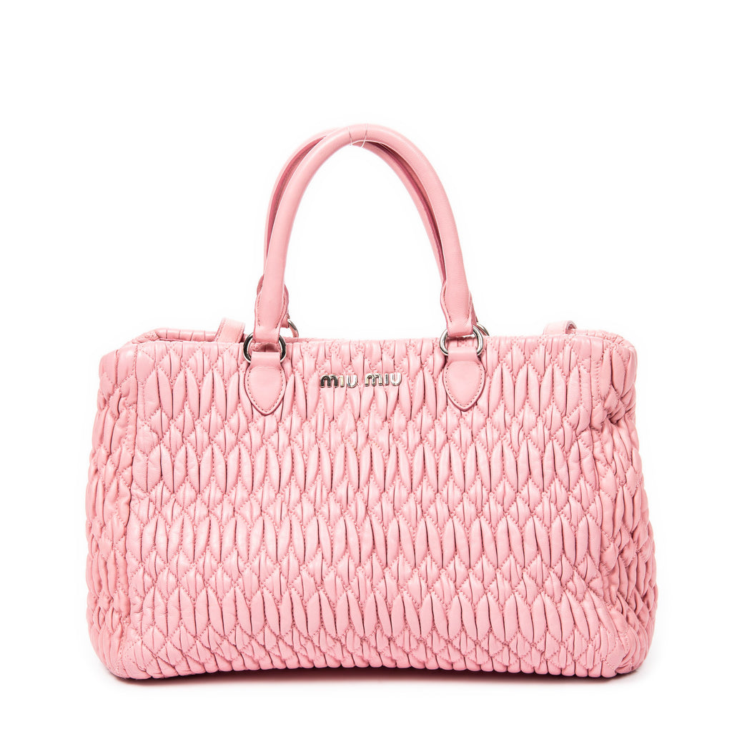 Handbag Medium Crystal Chain Tote Pink Nappa Matelasse Leather