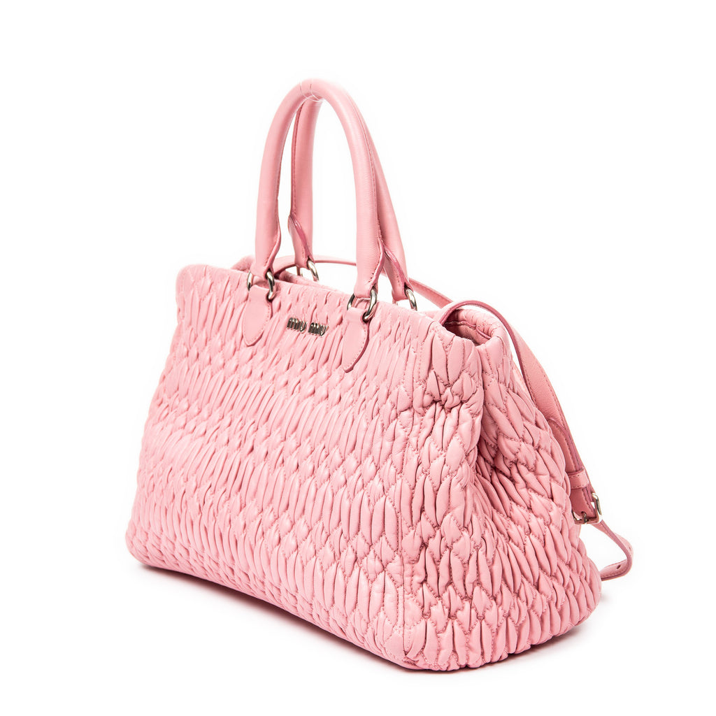 Handbag Medium Crystal Chain Tote Pink Nappa Matelasse Leather