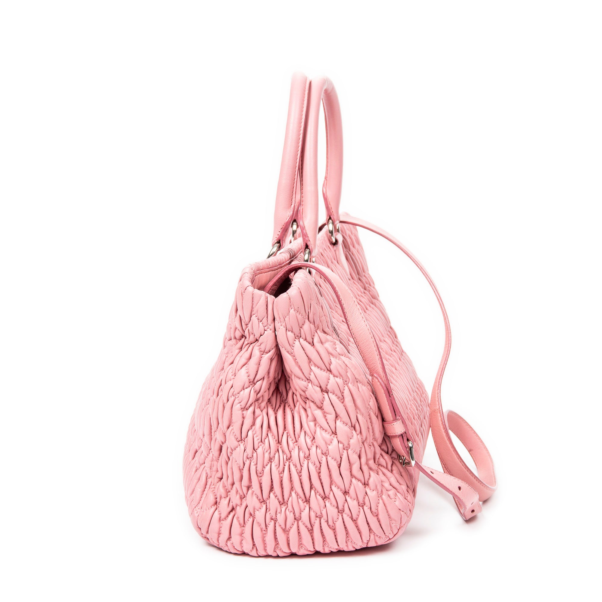 Handbag Medium Crystal Chain Tote Pink Nappa Matelasse Leather