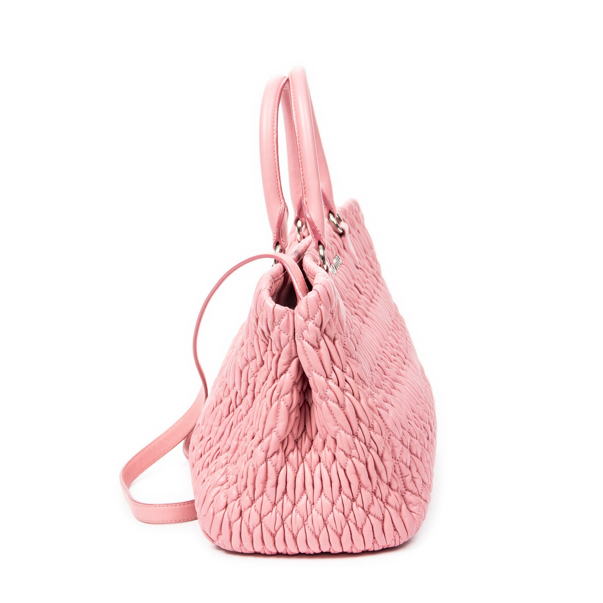 Handbag Medium Crystal Chain Tote Pink Nappa Matelasse Leather