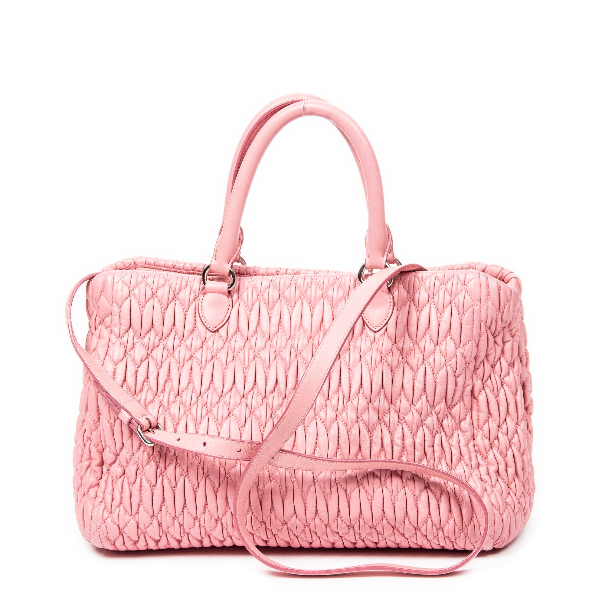 Handbag Medium Crystal Chain Tote Pink Nappa Matelasse Leather