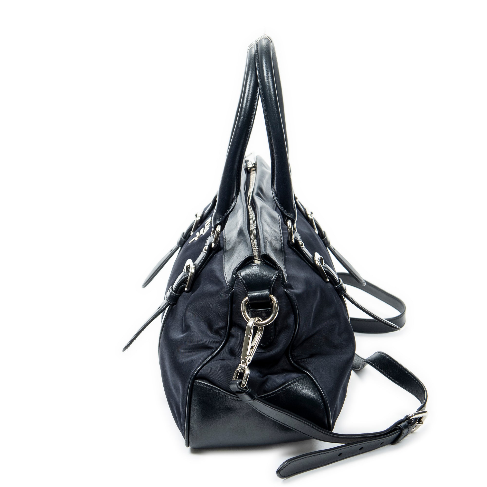 Handbag Horizontal Convertible Tote Navy Nylon Canvas