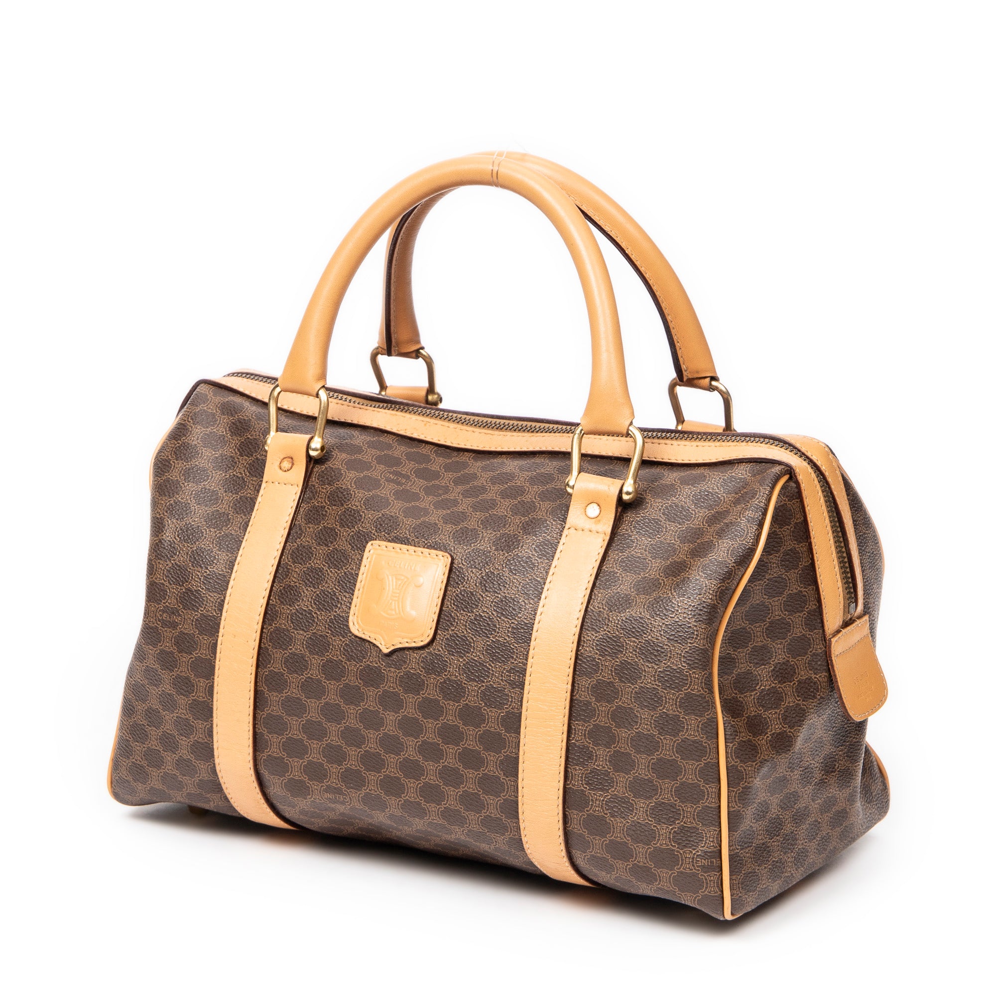 Handbag Vintage Small Boston Brown Macadam Coated Canvas