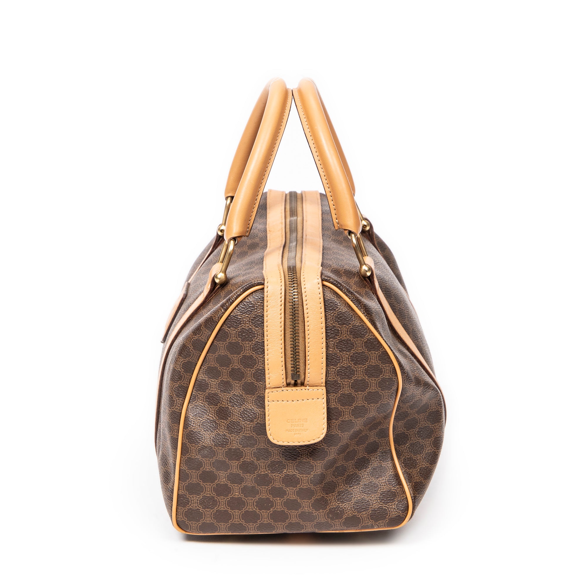 Handbag Vintage Small Boston Brown Macadam Coated Canvas