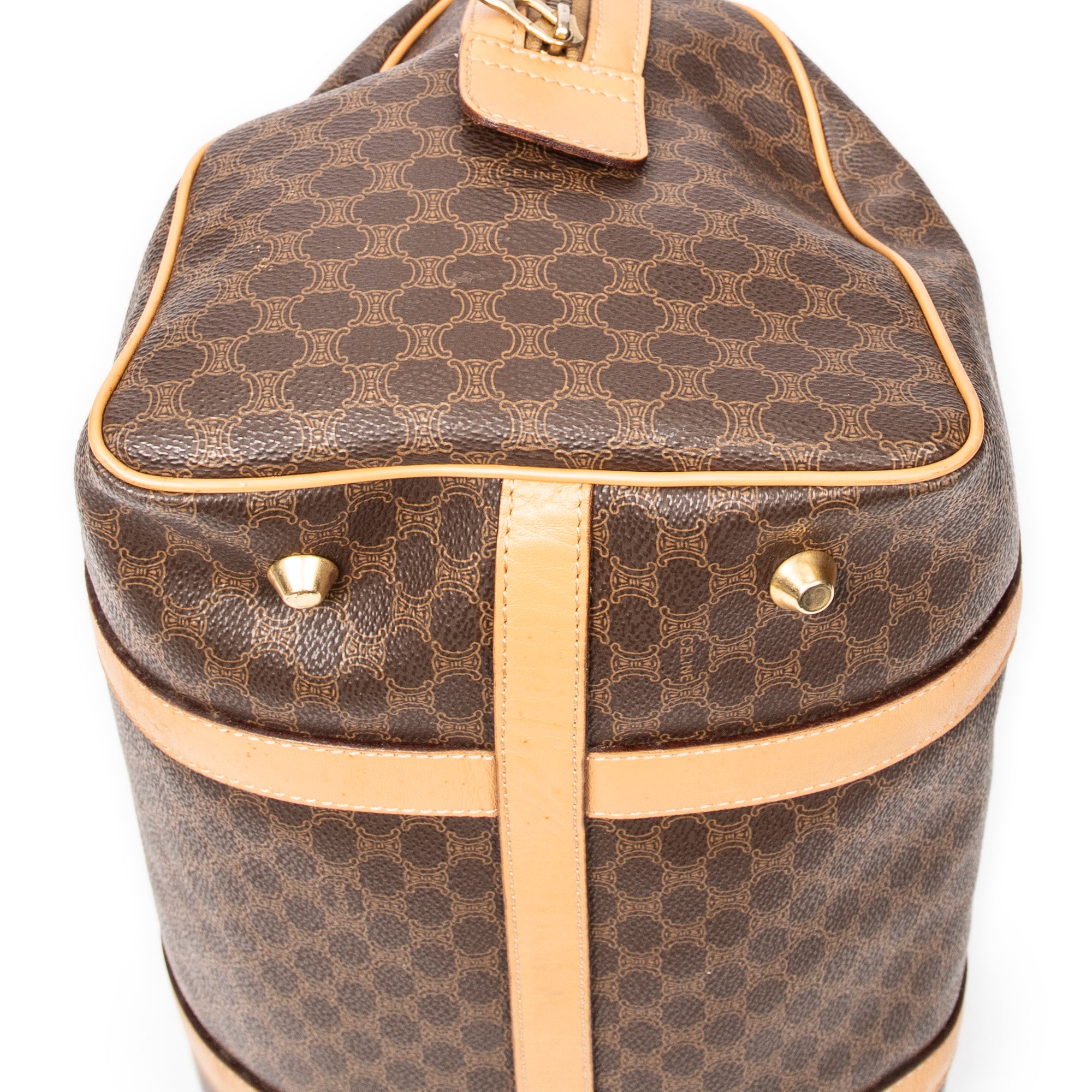 Handbag Vintage Small Boston Brown Macadam Coated Canvas