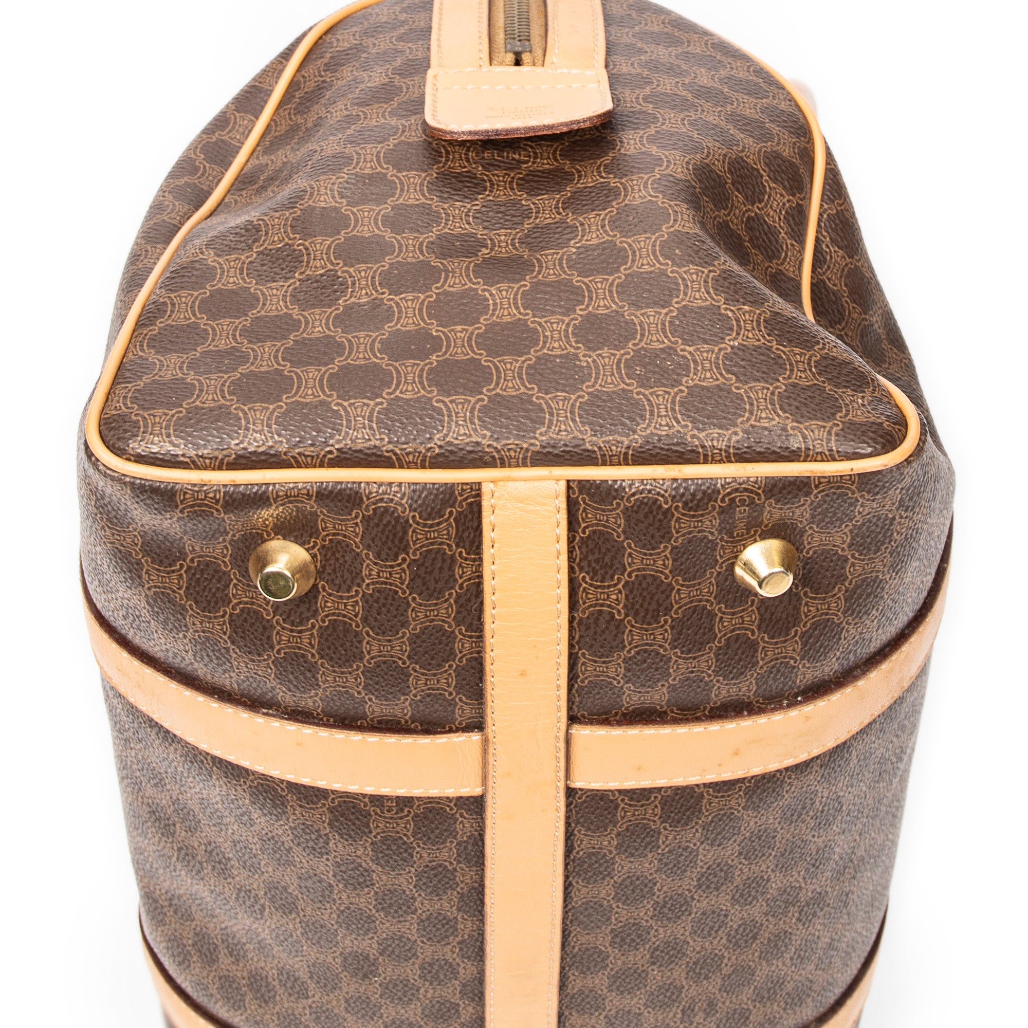 Handbag Vintage Small Boston Brown Macadam Coated Canvas