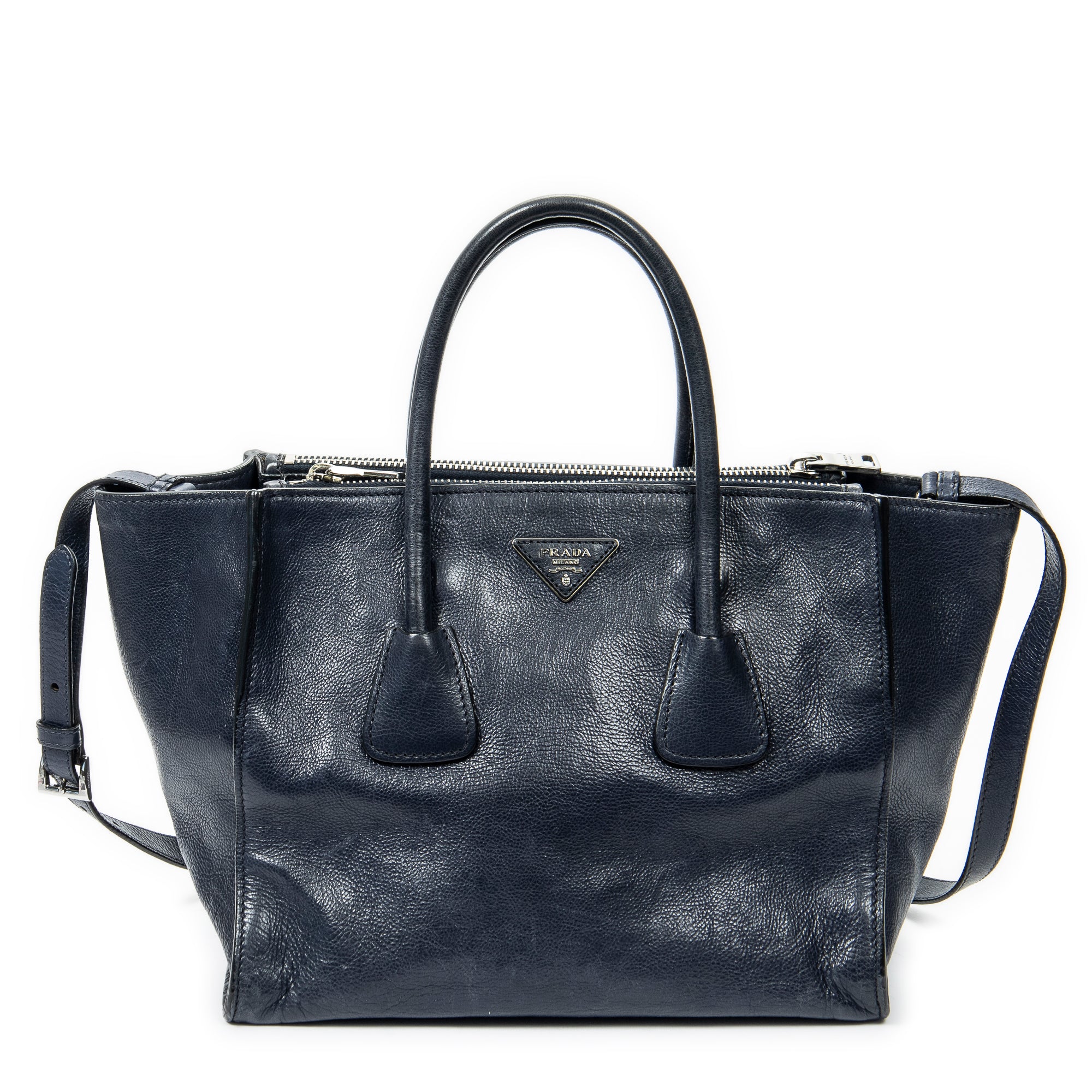 Shoulder bag Twin Pocket Double Handle Tote Navy Glaced Calfskin Leather