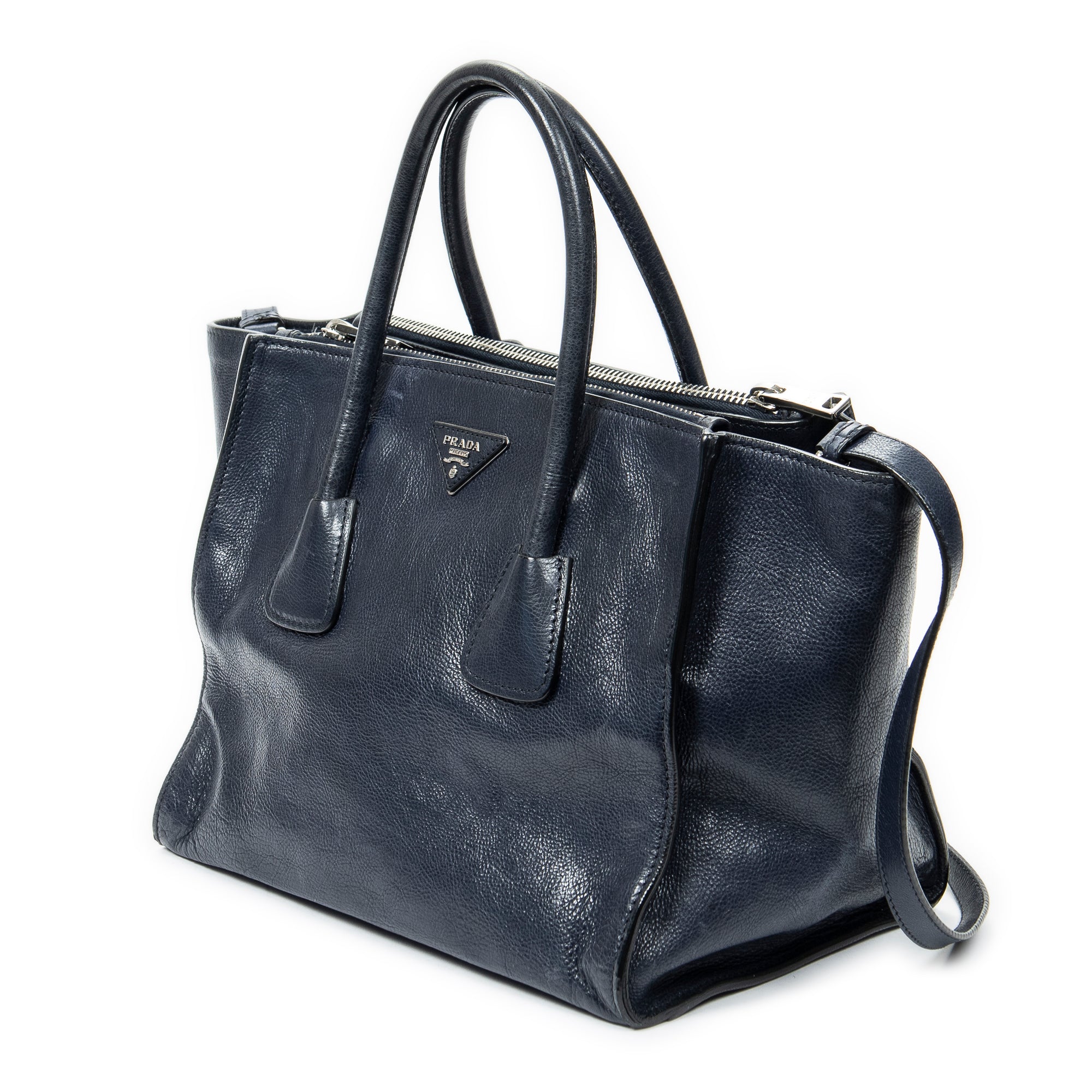 Shoulder bag Twin Pocket Double Handle Tote Navy Glaced Calfskin Leather