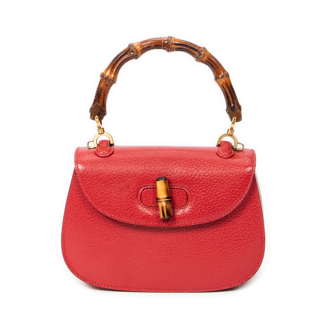 Shoulder bag Small Bamboo Top Handle Flap Red Calfskin Leather