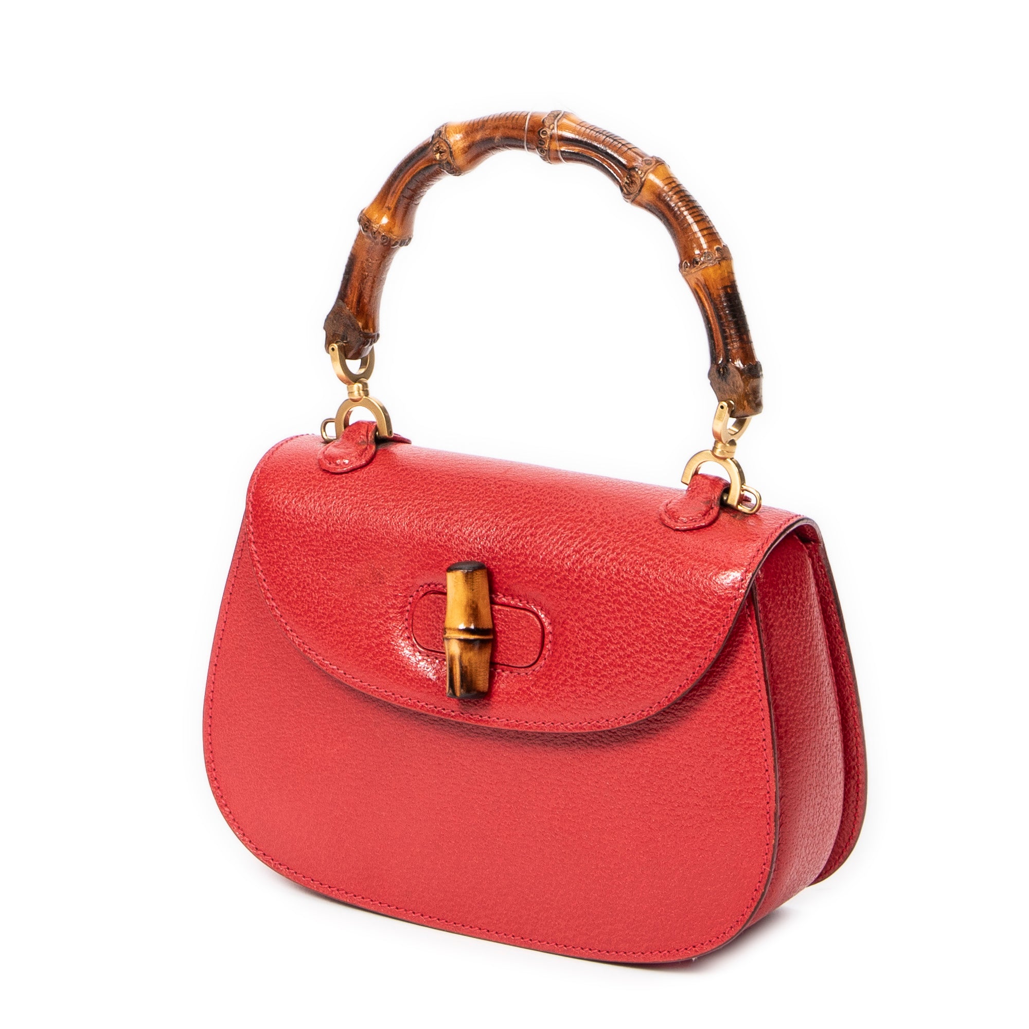 Shoulder bag Small Bamboo Top Handle Flap Red Calfskin Leather