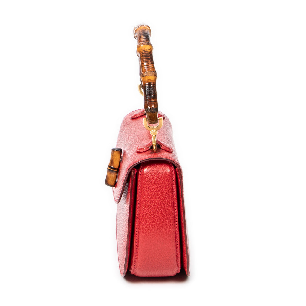 Shoulder bag Small Bamboo Top Handle Flap Red Calfskin Leather