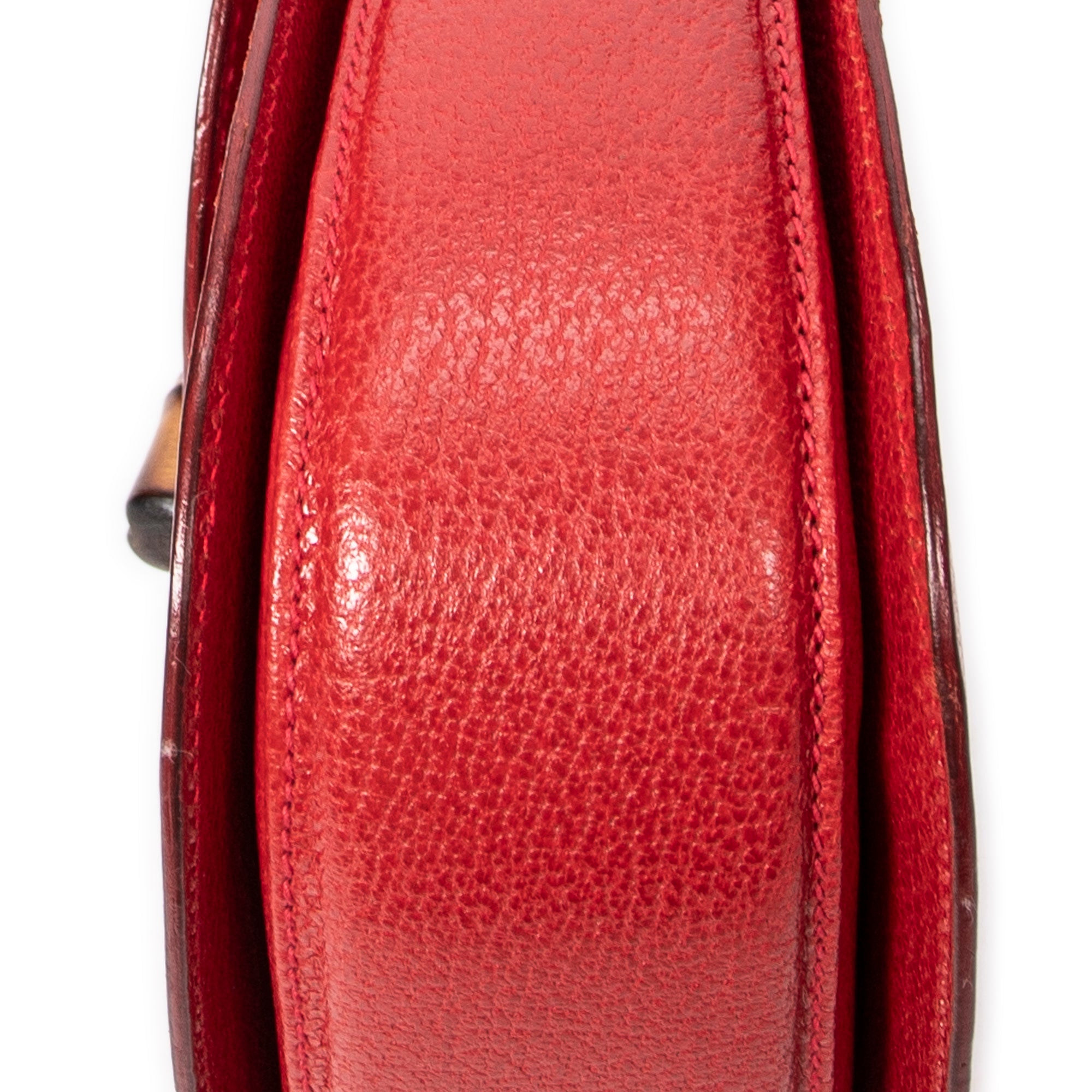 Shoulder bag Small Bamboo Top Handle Flap Red Calfskin Leather
