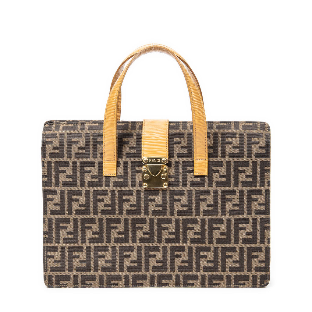 Handbag Vintage Pushlock Business Bag Brown Zucca Canvas