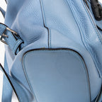 Backpack Bamboo Tassel Drawstring Backpack Blue Grained Calfskin Leather