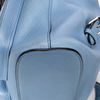 Backpack Bamboo Tassel Drawstring Backpack Blue Grained Calfskin Leather
