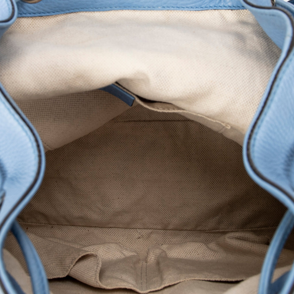 Backpack Bamboo Tassel Drawstring Backpack Blue Grained Calfskin Leather