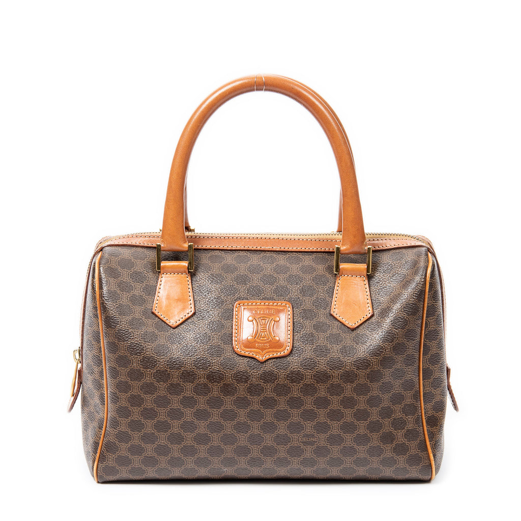 Handbag Vintage Mini Boston Brown Macadam Coated Canvas