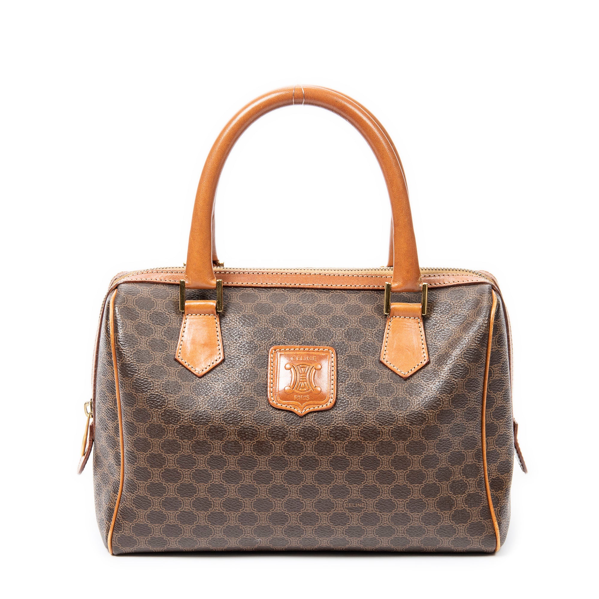 Handbag Vintage Mini Boston Brown Macadam Coated Canvas