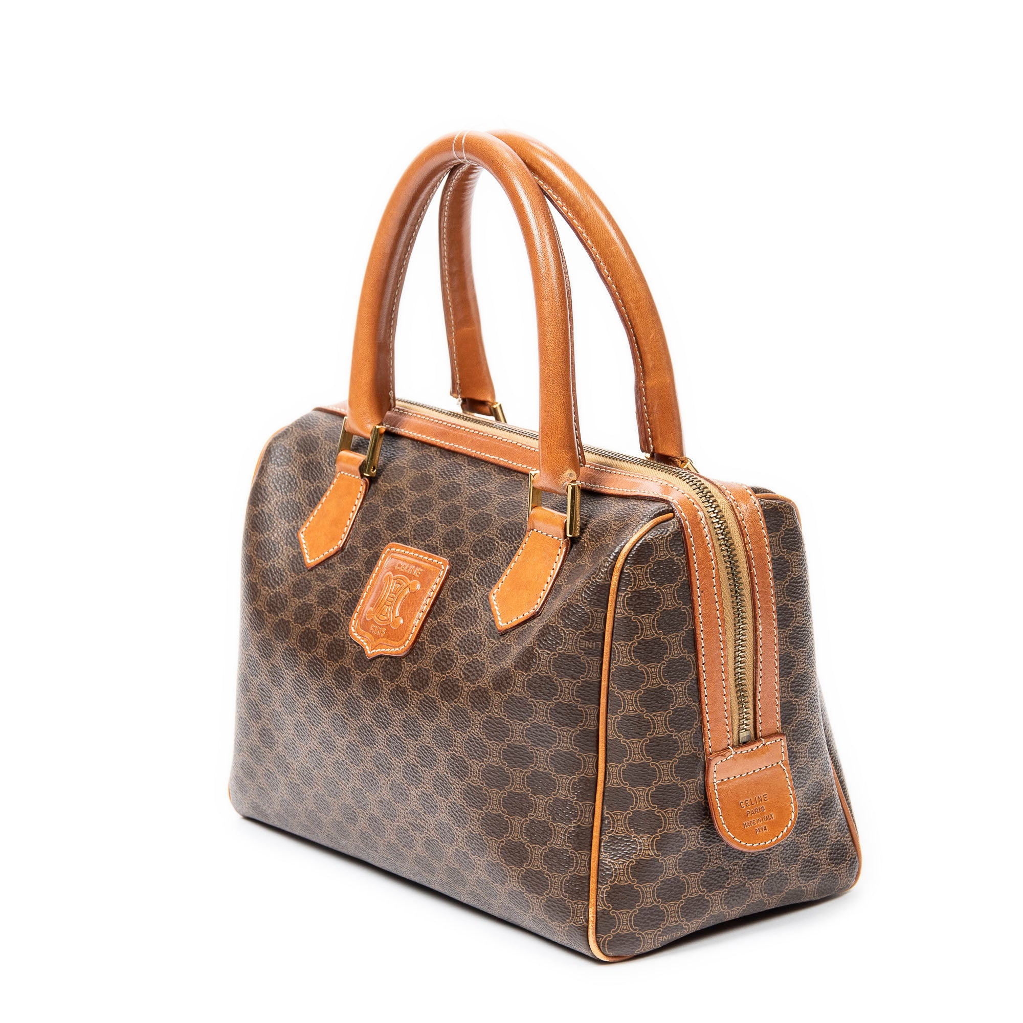 Handbag Vintage Mini Boston Brown Macadam Coated Canvas