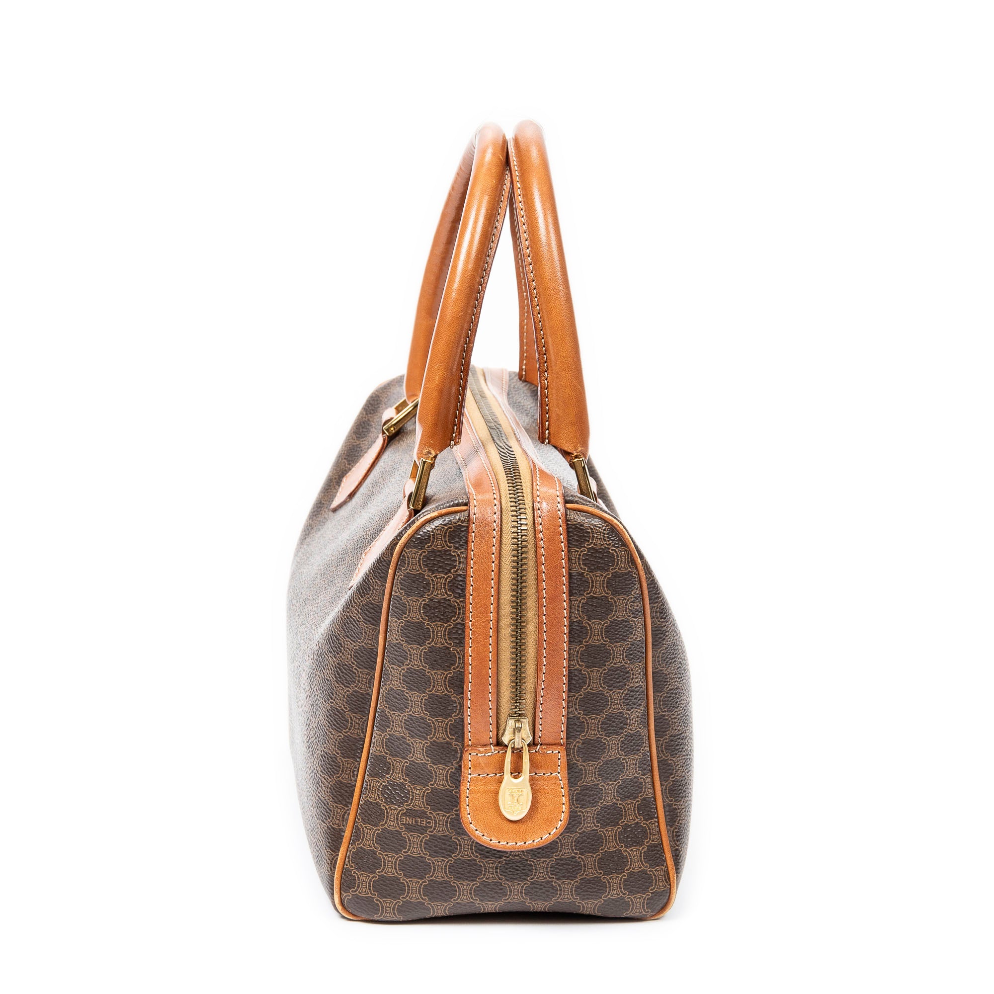 Handbag Vintage Mini Boston Brown Macadam Coated Canvas