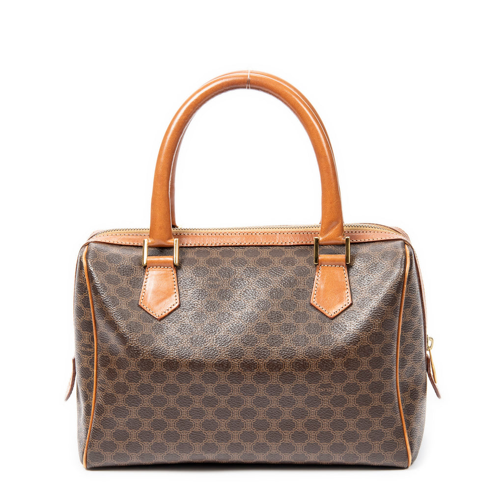 Handbag Vintage Mini Boston Brown Macadam Coated Canvas