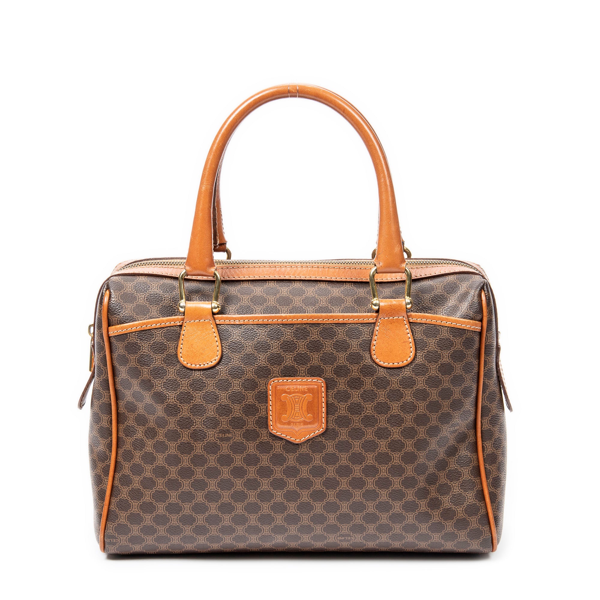 Handbag Vintage Small Boston Brown Macadam Coated Canvas