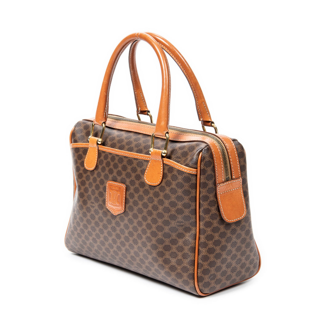 Handbag Vintage Small Boston Brown Macadam Coated Canvas