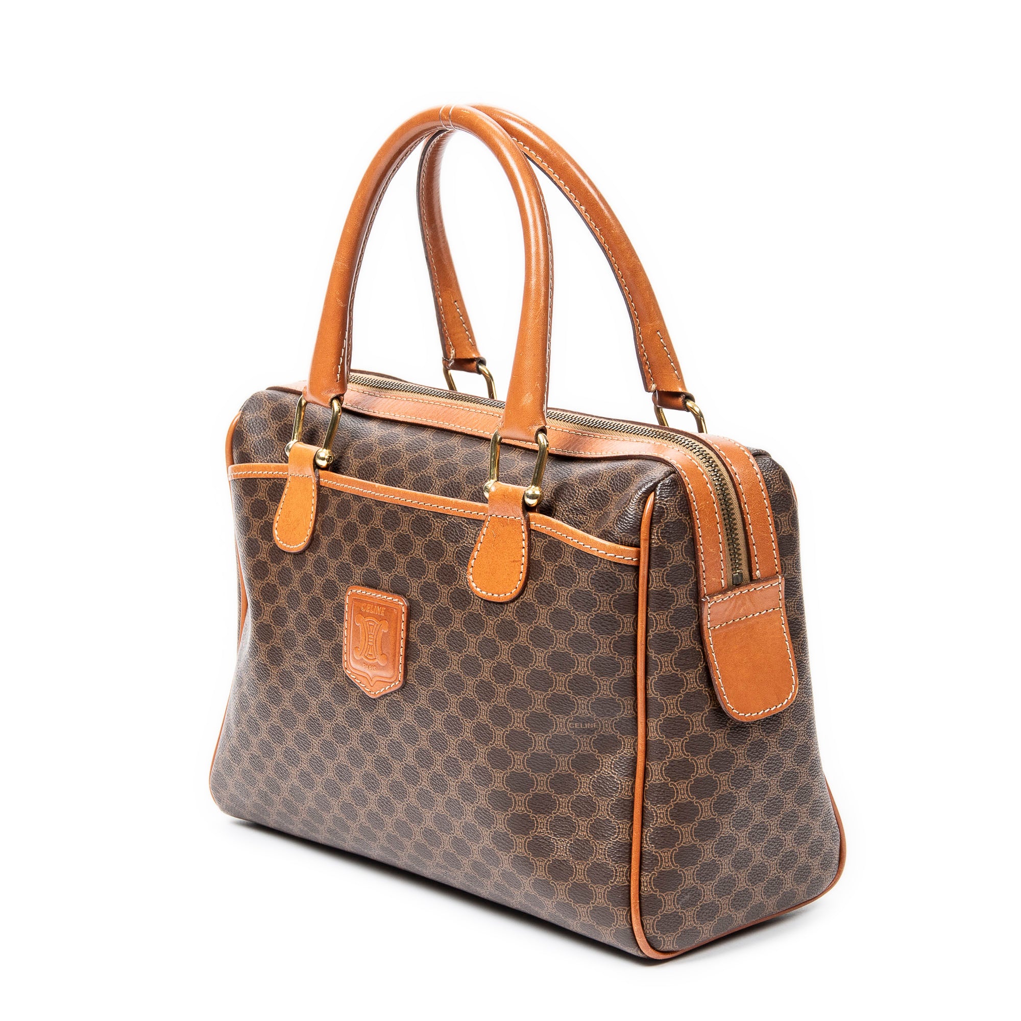 Handbag Vintage Small Boston Brown Macadam Coated Canvas
