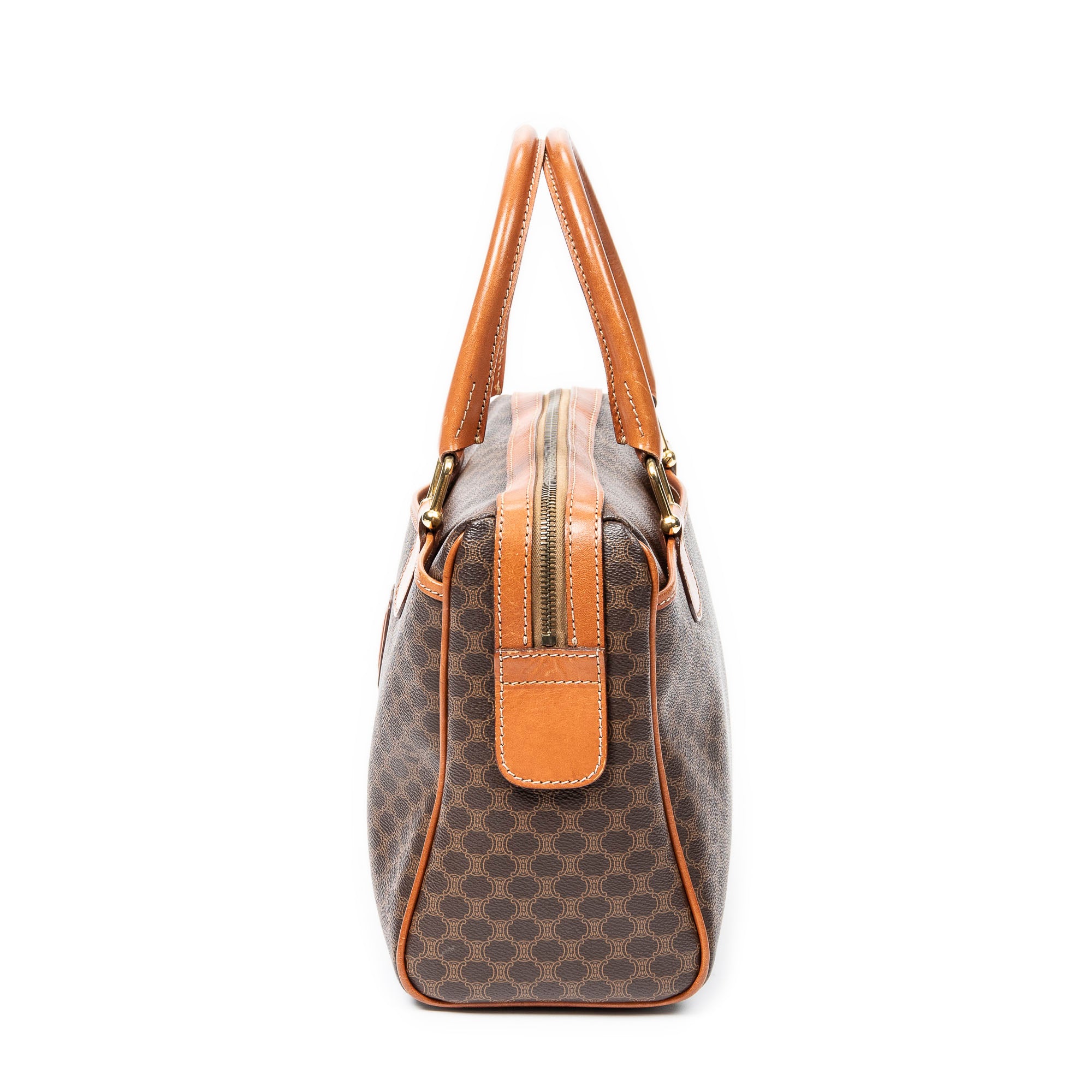 Handbag Vintage Small Boston Brown Macadam Coated Canvas
