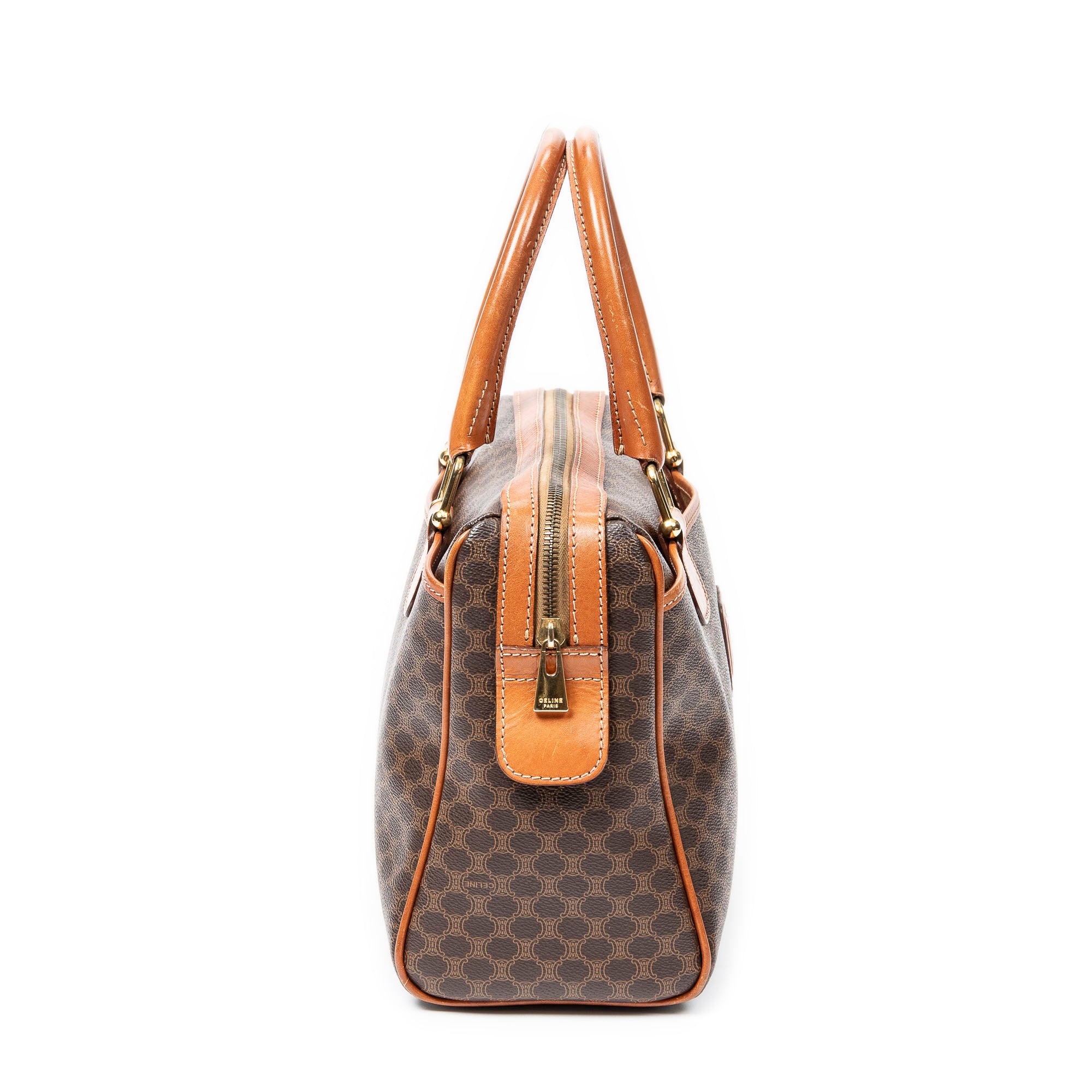 Handbag Vintage Small Boston Brown Macadam Coated Canvas
