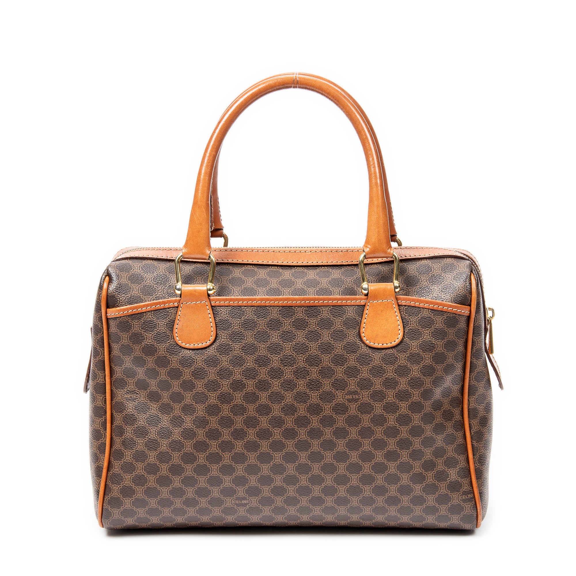 Handbag Vintage Small Boston Brown Macadam Coated Canvas