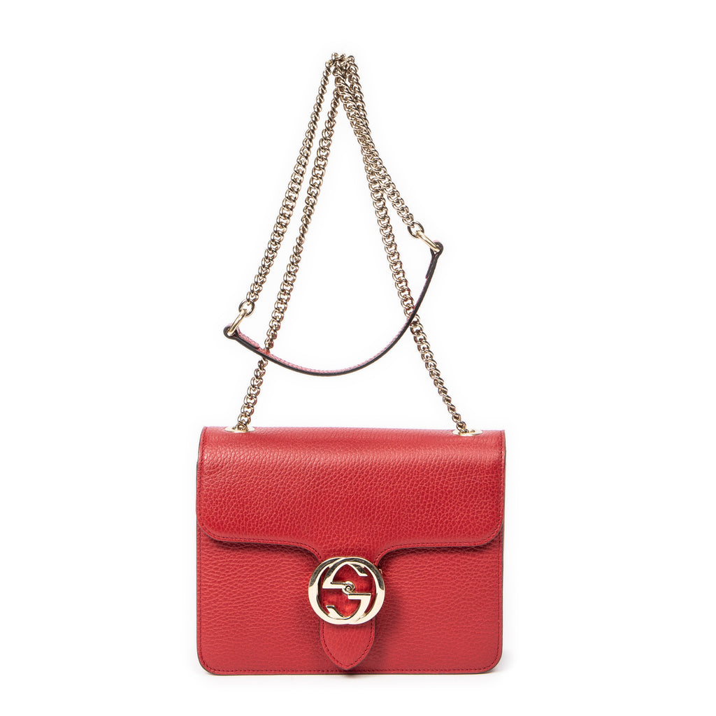 Shoulder bag Small Interlocking GG Chain Crossbody Red Grained Calfskin Leather